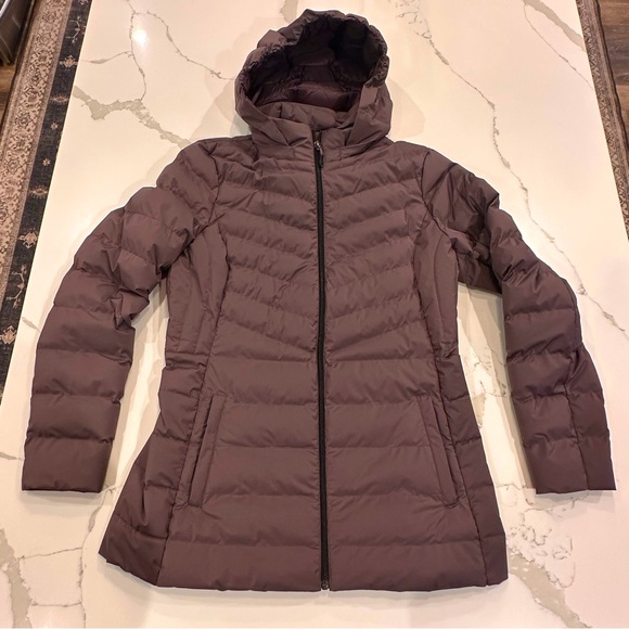 32 Degrees Heat Womens Mid Length Puffer Jacket Size M Purple Hooded Pockets Zip - Picture 1 of 11